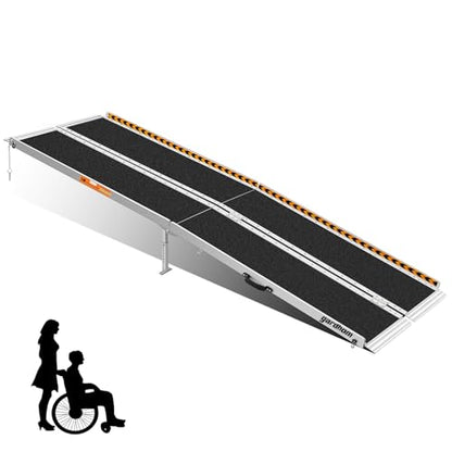 gardhom Portable Wheelchair Ramp 8FT, Anti-Slip Aluminum Handicap Ramp Wheelchair Ramps for Home Steps Entrance Threshold Doorways Stairs Curbs Scooter - size: 8 Foot (Applicable height 8"-16")