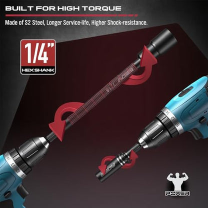 Nut Driver Impact Bit Set - 31-Piece Magnetic Socket Impact Drill Bit Tool Sets Extra Long Hex Nut Setter Driver Holder - Metric SAE Screwdriver Bits 1/4 Drive Shank Adapter Extension - style: 31-PC SAE & Metric With Screwdriver Bits