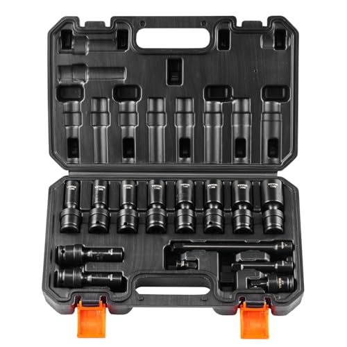 VEVOR 14PCS Universal Impact Socket Set - 3/8" Drive Deep Metric 10-19mm 6 Point - Swivel Socket with Flexible Wobble, CR-MO, Metric, Storage Case - style: 3/8" 14PCS Universal CR-MO