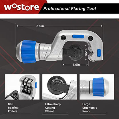Wostore Flaring Tools Set 2 Flaring Bar for 15 Dies Sizes Eccentric Cone Refrigeration HVAC with Tube Cutter and Reamer - size: 15 Sizes Flare Tool