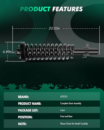 SCITOO Front and Rear Complete Struts Assembly Shock Absorber for Honda for Accord 1994-1997 Automotive Replacement Struts 171989 341119 71286 - Set of 4