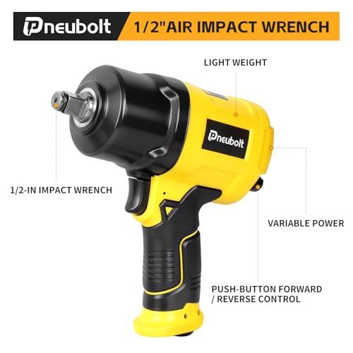 1/2" Air Impact Wrench High Torque 1750 ft-lbs,Heavy Duty Double Hammers with Variable Power Settings,Includes 11-Piece CR-V Socket Set & Hard Case