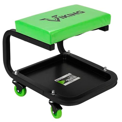 AFF Viking Rolling Shop Stool - Garage Stool on Wheels for Mechanics - Ergonomic Padded Seat - Tool Organizer Tray - 300 lbs Capacity (Multiple Styles) - style: Mechanics Roller Seat