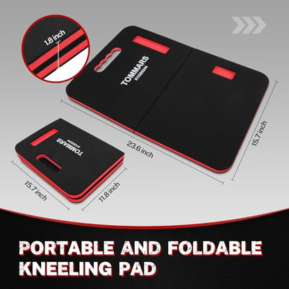 TOMMARS 0.9 Inch Thick Foldable Mechanic Kneeling Pad, 23.6 x 15.7 Inches | High-Density PE Foam Knee Cushion with 2 Pockets, Double-Sided Nonslip Surface and Carry Handle for Gardening and Repairs - size: 23.6in Length-1-Fold