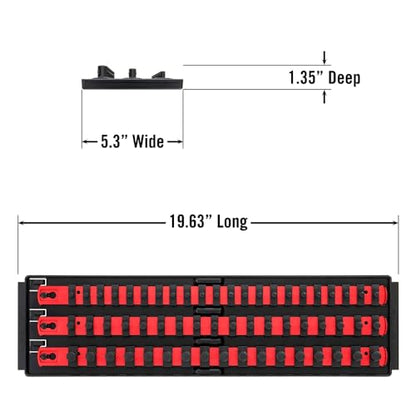 Ernst Manufacturing 2 Pack of Socket Boss with 18" Rails, 1 Red & 1 Blue for Complete Multiple Drive Size Socket Organization, Holds 114 Sockets - Made in USA (Patented)