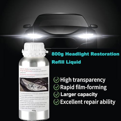 800g Headlight Restoration Refill Liquid, Car Headlight Lens Polish Repair Liquid, Headlight Polish Cleaner for Repair Yellowing, Scratches, Oxidation,Blurring - size: Medium