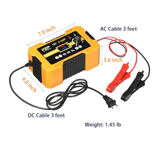 PZ.P 12V Automatic Car Battery Charger Maintainer, 0 to 6A Smart Arbitrarily Adjustable Battery Trickle Charger, Battery Desulfator with Repair, Winter Mode, Suitable for AGM GEL Deep Cycle Lawn Mower - color: 12V 0-6A
