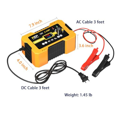 PZ.P 12V Automatic Car Battery Charger Maintainer, 0 to 6A Smart Arbitrarily Adjustable Battery Trickle Charger, Battery Desulfator with Repair, Winter Mode, Suitable for AGM GEL Deep Cycle Lawn Mower - color: 12V 0-6A