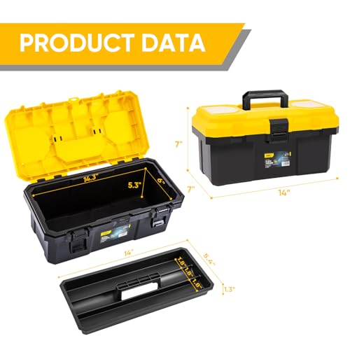 16 Inch Tool Box with Lock, 2-Layer Heavy-Duty Organizer with Removable Tray, Liftable Lid for Small Parts, 25lb Capacity & Carry Handle for Tools, Camping, Medical Supply Storage - size: 16”
