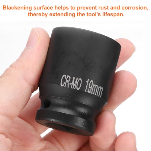 HARFINGTON 4 Point Square Socket 1/2" Drive 19mm Metric Square Impact Socket CR-MO Blackening Standard Wheel Sockets Pneumatic Socket Tool for Auto Repair Mechanical Maintenance Home Use - size: 19mm
