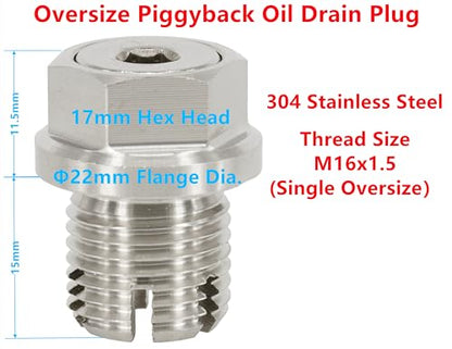 M16.1-1.5 x 15mm Oversize Oil Drain Plug, Stainless Steel Self Tapping Oil Pan Thread Repair Kit - size: M16.1x1.5