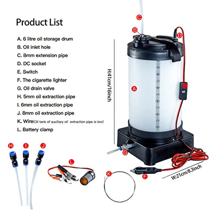 Oil Pump with Oil Change Hose, Oil Change Tool, Oil Pump, for Vacuum Suction of Oil, Stable and Not Deformed, Suitable for Cars, SUVs, Trucks, Yachts (Electric powered-6L)