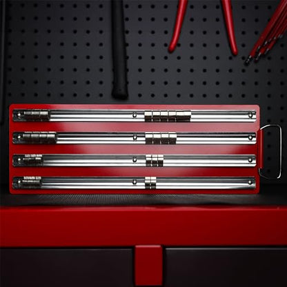 ABN Large SAE Standard Socket Holder Tray Rack Rails – 1/4, 3/8, 1/2 Inch Drive 80-Piece Clips for Tool Organization