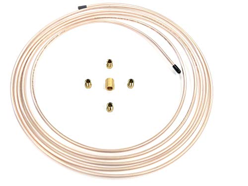 The Stop Shop 15 Ft Roll of 3/16" (.028" Wall) Copper/Cupronickel Brake Line Tubing with fittings & union - size: 15 Foot Kit