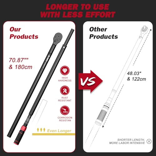 VANPO 1" Drive Torque Wrench 400-2000 Ft-Lb, 70.9" Leverage | 24-Tooth, Heavy-Duty Torque Wrench Set with Hex Key for Industrial Equipment, Truck fleet, Mining, Wind turbine - size: 1-Inch(400-2000 Ft-Lb /542.0-2574.5 Nm)