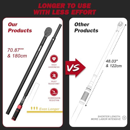 VANPO 1" Drive Torque Wrench 400-2000 Ft-Lb, 70.9" Leverage | 24-Tooth, Heavy-Duty Torque Wrench Set with Hex Key for Industrial Equipment, Truck fleet, Mining, Wind turbine - size: 1-Inch(400-2000 Ft-Lb /542.0-2574.5 Nm)