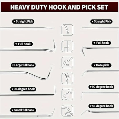 10PCS Hook and Pick Set, Alloy Steel Seal Removal Tools with Case | Automotive garages workshops, O-ring gasket extraction, long reach hooks, compact storage case