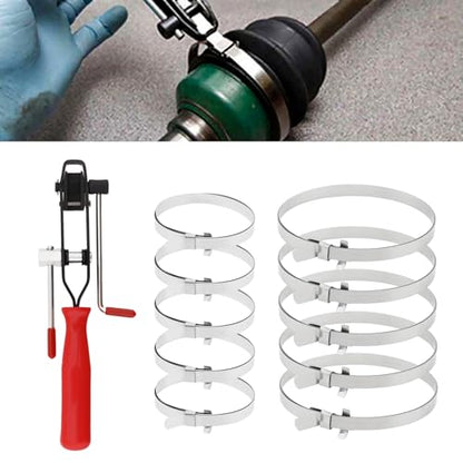 For Auto/ATV CV Joint Axle Boot Clamps Tool with CV Boot Clamps Kit, Joint Banding Boots Axle Clamp pliers & 10 pcs Adjustable Drive Shaft Crimp Bands for Most Cars