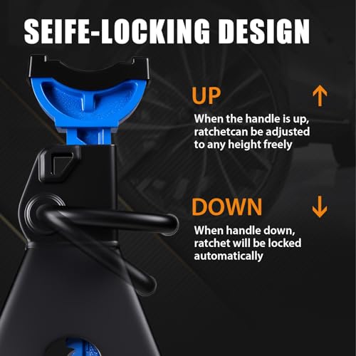 Jack Stands 6 Ton with Double Locking, 12000 lb Capacity, Heavy Duty Car Jack Stands with Rubber Pads, Adjustable for Lifting SUV, Pickup Truck Garage, 1 Pair Blue and Black - style: 6T Double Pin Locking with Rubber Pads
