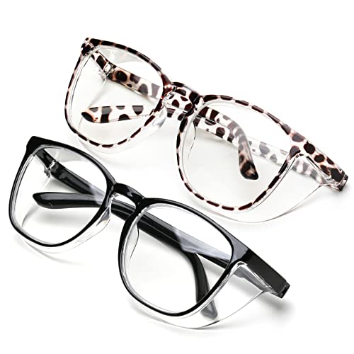 JOO'RTI Anti-Fog Safety Goggles Anti-Blue Light Saftey Glasses Anti-Dust Protective Eyewear for Women and Men - color: 2packs(demi & Black)