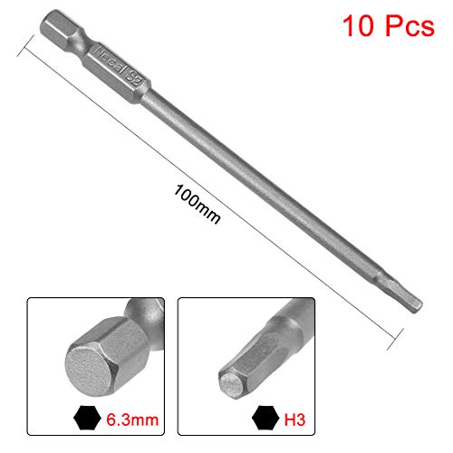 uxcell 10 Pcs H3 Magnetic Hex Head Screwdriver Bits, 1/4 Inch Hex Shank 3.94-inch Length S2 Power Tools - size: H3*100mm
