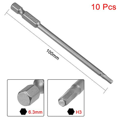 uxcell 10 Pcs H3 Magnetic Hex Head Screwdriver Bits, 1/4 Inch Hex Shank 3.94-inch Length S2 Power Tools - size: H3*100mm