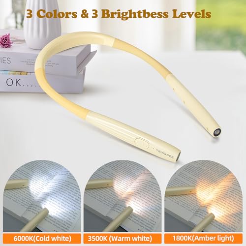 Upgraded Book Light, Neck Reading Lamp,USB Rechargeable, 3 Colors & 3 Brightness Adjustable, Auto-Off Timer, Neck Light for Reading in Bed, Long Lasting, Perfect for Repairing, Knitting. - color: Cheese yellow