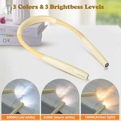 Upgraded Book Light, Neck Reading Lamp,USB Rechargeable, 3 Colors & 3 Brightness Adjustable, Auto-Off Timer, Neck Light for Reading in Bed, Long Lasting, Perfect for Repairing, Knitting. - color: Cheese yellow