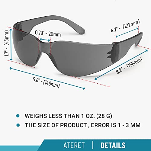 ATERET Protective Polycarbonate Safety Glasses White For Nurses Mechanic Electrician Saftey Glasses Goggles Anti Fog Eye Goggles Safety Protection (24 Pairs, Grey&Clear) - color: Combo (Clear&grey), size: 24 pairs