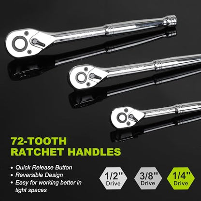 FASTPRO 249-Piece Mechanics Tool Set, 1/2", 3/8", 1/4" Socket Set, SAE and Metric Socket Wrench Set, Include Combination Wrenches, Ratchets, Hex Keys, Tool Kit for Auto Repairs and Maintenance