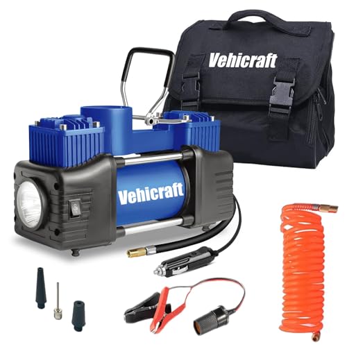 12V Tire Inflator, 150 PSI Dual-Cylinder Air Pump for Car, SUV, RV | 12V Portable Air Compressor Pump with Emergency LED Light - 150PSI Tire Pump,Blue - color: Blue