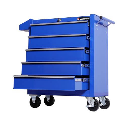 5-Drawer Rolling Tool Chest with Wheels, Heavy Duty Metal Tool Cabinet with Lock, Rolling Tool Box Organizer for Garage, Workshop, Repair Shop, Blue - color: Blue