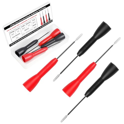 4 Pack 2mm Extended Needle Test Probes, Black & Red | 600V 10A, Insulation Piercing Probe Tips, Stainless Steel, Compatible with Fluke, Universal Test Leads