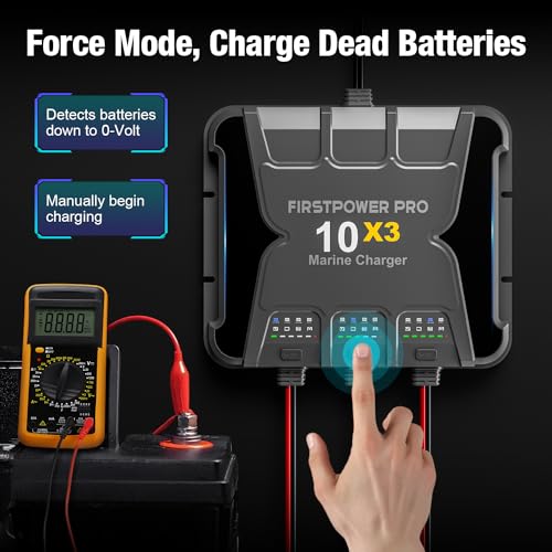 Upgraded 3 Bank Marine Battery Charger 10X3, 30A (10A/Bank) - 12V Waterproof Onboard Battery Charger, Battery Maintainer & Desulfator for SLA/AGM, Lithium (LiFePO4), Calcium & Deep-Cycle Battery - size: 3 Bank(30A)