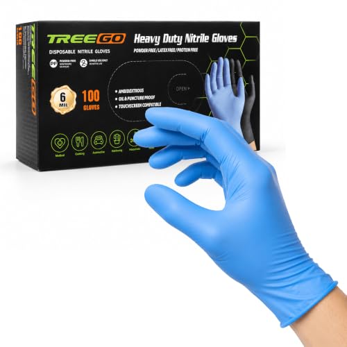 TREEGO Blue Nitrile Gloves, Large, 6 Mil Medical Exam Gloves, 100 Count | Powder Free, Latex Free, 510(k) Cleared, Reliable 6 Mil Performance for Healthcare, Laboratories, Food Service & Daily Use - color: Blue 100, size: Large