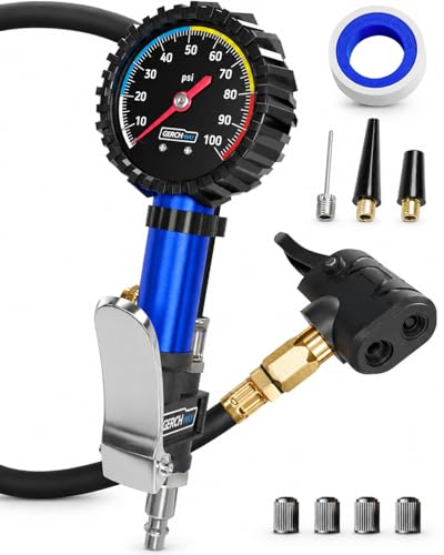 Presta Valve Adaptor Pump with Removable Schrader to Presta Valve Air Chuck – Accurate Bike Tire Inflator & Pressure Gauge for Air Compressor, 100 PSI - size: Presta & Schrader
