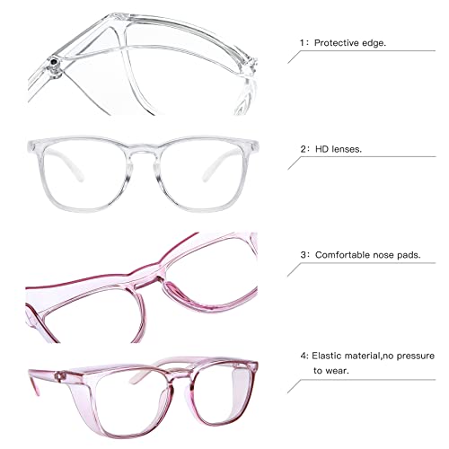 JOO'RTI Anti-Fog Safety Goggles Anti-Blue Light Saftey Glasses Anti-Dust Protective Eyewear for Women and Men - color: 2packs(lilac & Trans)