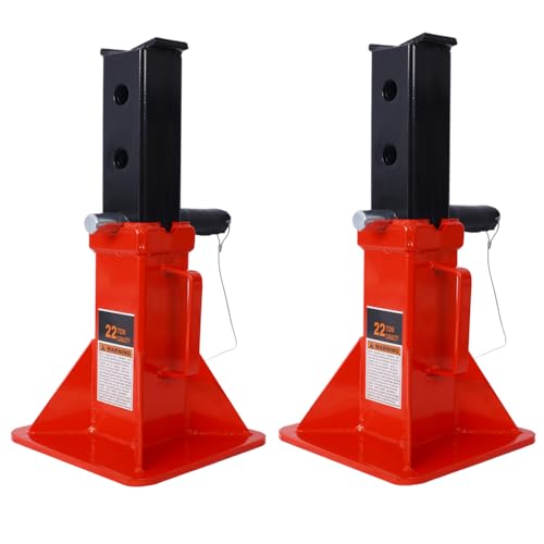 22-Ton Heavy-Duty Jack Stands, Adjustable Steel Support with Locking Pin, Professional Automotive Stand for Trucks, SUVs, and Vehicles, 44,000 lbs Capacity, 1 Pair (Red + Steel) - color: Red + Steel