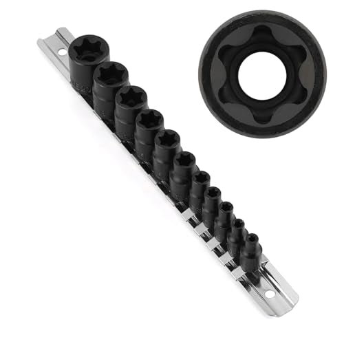 CASOMAN 11PCS Female Torx Socket Set, E Torx & Star Socket Set with Rail, E4 - E20 Torque Sockets - size: 11PCS