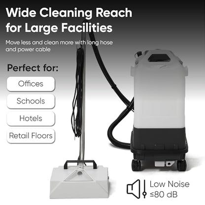 Dapper Commercial Box Carpet Extractor with 13" Motorized Brush Head, Cold Water Extraction, Strong Suction and 6.5 Gal Tanks — Ideal for Hotels, Offices, & Commercial Cleaning - size: 6.5 Gal - Cold Water Extraction