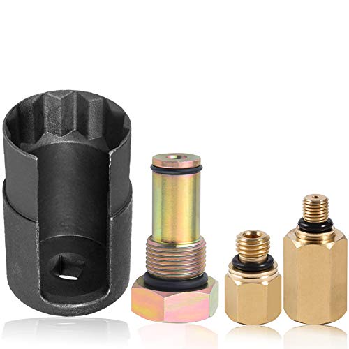 4Pcs/Set 6.0 IPR Valve Socket & High Pressure Oil Pump Air Test Fitting Tool + Oil Rail Adapters Leak Test Kit for 6.0L Powerstroke Diesel Engine