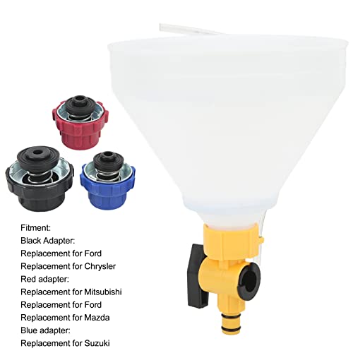 Radiator Coolant Funnel Kit, Spill Proof Coolant Funnel with Brass Flow Valve and Air Bleeder Line for, Includes Built in Handles and 3