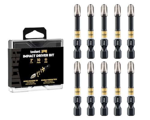 toolant Phillips Impact Screwdriver Bit Set 2 Inch PH3, 10 Pack Magnetic Anti Slip CNC Machined Tips Impact Steel X2 Driver Bit Set for Impact Driver - color: 10 Pack, size: 2in, PH3
