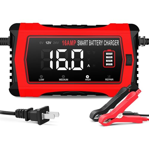 Haisito 16-Amp Smart Battery Charger (6V/12V/24V), Fully Automatic Trickle Charger Maintainer & Desulfator for Car Boat RV - Supports Lithium LiFePO4, AGM, Gel, Deep Cycle Lead-Acid Batteries - color: 16A