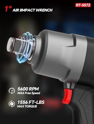 ROTAKE 1" Air Impact Wrench, 1556 ft-lbs, Twin Hammer, RT-5572 | 5600 RPM Speed, Heavy-Duty Aluminum Hammer Case, 9.02-lb Composite Body, 3-Speed Control, Semi-Trailers & Heavy Equipment - size: 1" (1556 ft-lbs)RT-5572
