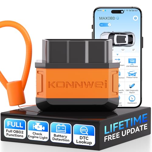 KONNWEI KW906 OBD2 Scanner Bluetooth5.2 Diagnostic Tool for 1996+ Vehicles | engine diagnostics tool, Read/clear codes, battery voltage test, live data. For iOS/Android. Free app, no fees - color: Orange