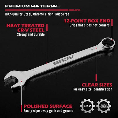 30-Piece Combination Wrench Set - Open End Wrench Set with Organizer Professional 12 Point Wrench Kit Tool for Mechanic Garages Workshops 1/4'' to 1'' & 8-22mm - style: 30-Piece Combination (SAE & Metric)