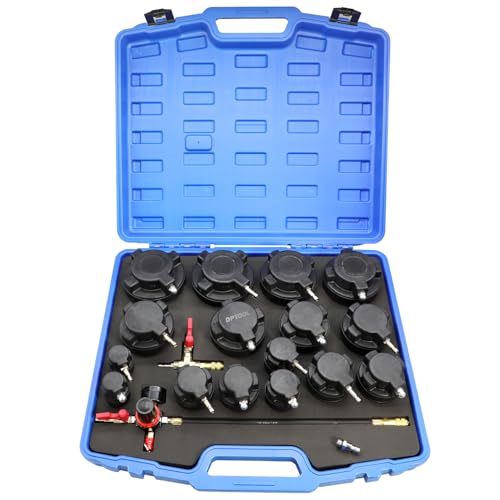DPTOOL Turbo System Leakage Tester Kit 19Pcs Turbo Boost Leak Tester Turbocharger Air Pressure Guage Cooling System Intercoolers Radiators Hose Leaks Test with 16 Stepped Adapters 1-1/4'' to 4-1/4''