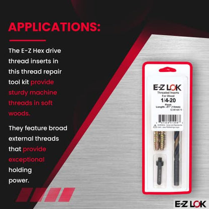 E-Z Hex Thread Repair Kit for Soft Wood Flush Threaded Inserts M6-1.0 x 13mm, Drill, Installation Tool - size: M6-1.0 x 13mm (EZ-900610-13), style: Flush