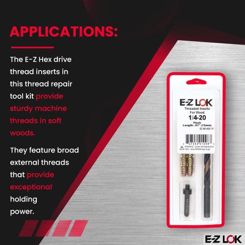 E-Z Hex Thread Repair Kit for Soft Wood Flush Threaded Inserts M6-1.0 x 13mm, Drill, Installation Tool - size: M6-1.0 x 13mm (EZ-900610-13), style: Flush
